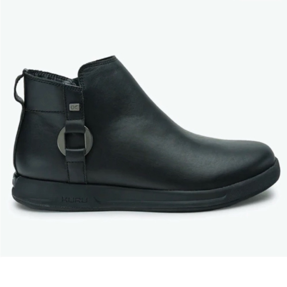KURU Black Leather Tempo Side Zip Ankle boots Size 7